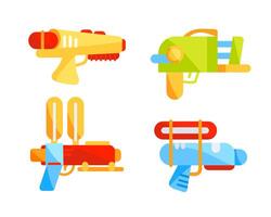 Toy guns spraying water, weapons. Plastic water pistols vector
