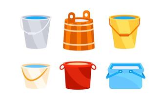 Buckets with water set. Trash bin container on white background vector