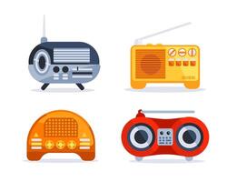Radio music old device. Portable analogue retro radio station. Music players. vector