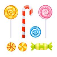 Sweetmeats Set. Hard candy, candy cane, lollipop. vector