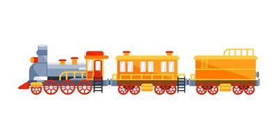 Vintage train on railroad. Wild West steam locomotive. Passenger steam train vector