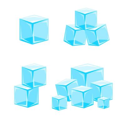 Ice cubes set. Blue frozen water. Stack of iced cubes for cocktails