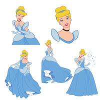 Disney princess animated character set cinderella beautiful cartoon vector