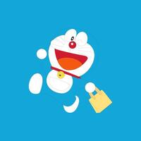 Doraemon going to market cartoon character japanese anime vector