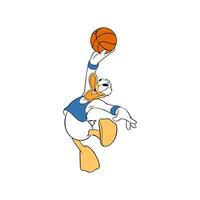 disney personaje Donald Pato golpe remojar baloncesto dibujos animados animación vector