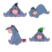 Disney animated character set eeyore expression cartoon vector