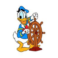 Disney character donald duck skipper driving a ship cartoon animation vector