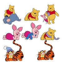 Disney animated character set winnie the pooh piglet tigger cartoon vector