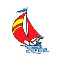 Disney character donald duck driving a boat cartoon animation vector