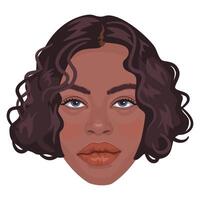 Portrait of beautiful African American woman. Female head illustration. Avatar. A girl with short curly hairstyle. vector