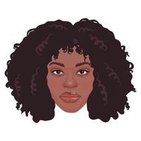 retrato de joven africano mujer. atractivo milenario hembra con Rizado cabello. avatar. vector