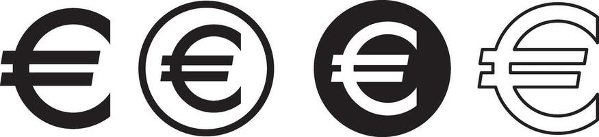 European euro currency or euro symbol flat icon set. vector