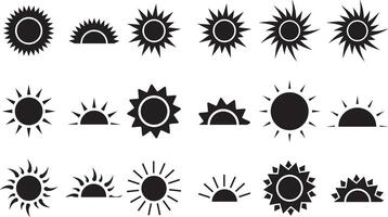 Sun icon set, Sun symbol , black suns star icons collection. Summer, sunlight, nature, sky sunset vector
