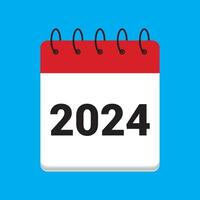 Calendar icon.2024. Calendar with raised pages. flat icon for apps and websites, Red calendar isolated on blue background. vector