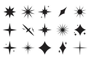 Sparkling Stars icon set. Retro futuristic sparkle icons collection. Set of star shapes. cool shine abstract effect sign icon design. Templates for design, posters. vector