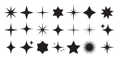estrella icono recopilación. brillar estrella icono colocar, diferente estrella formas negro estrellas icono conjunto ilustración. vector