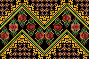 azteca tribal geométrico antecedentes en negro rojo amarillo blanco sin costura raya modelo. tradicional ornamento étnico estilo. diseño para textil, tela, ropa, cortina, alfombra, ornamento, envase. vector
