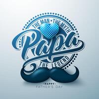 Happy Father's Day Greeting Card Design with Heart and Mustache on Light Background. The Men, The Myth, The Legend Celebration Illustration for Best Dad. Template for Banner, Flyer or Poster. vector