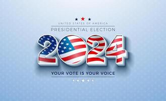 USA 2024 Presidential Election Banner Illustration with American Flag in Text Label on Light Background. Vote Day, November 5. United States Election Voting Design with Typography for Poster vector