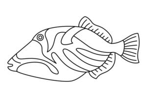 Tropical Fish. Simple Hand Drawn. Isolated on white background. Doodle fish line art drawing. Art therapy Coloring page for kids and adults. Black and white illustration vector