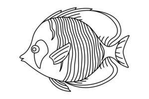 Tropical Fish. Simple Hand Drawn. Isolated on white background. Doodle fish line art drawing. Art therapy Coloring page for kids and adults. Black and white illustration vector