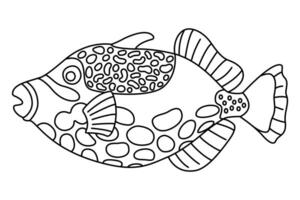 Tropical Fish. Simple Hand Drawn. Isolated on white background. Doodle fish line art drawing. Art therapy Coloring page for kids and adults. Black and white illustration vector