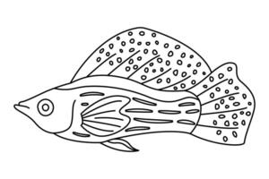 Tropical Fish. Simple Hand Drawn. Isolated on white background. Doodle fish line art drawing. Art therapy Coloring page for kids and adults. Black and white illustration vector