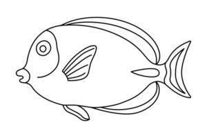 Tropical Fish. Simple Hand Drawn. Isolated on white background. Doodle fish line art drawing. Art therapy Coloring page for kids and adults. Black and white illustration vector