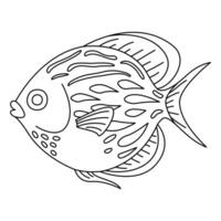 Tropical Fish. Simple Hand Drawn. Isolated on white background. Doodle fish line art drawing. Art therapy Coloring page for kids and adults. Black and white illustration vector