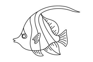tropical pez. sencillo mano dibujado. aislado en blanco antecedentes. garabatear pescado línea Arte dibujo. Arte terapia colorante página para niños y adultos negro y blanco ilustración vector