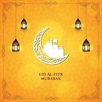 Eid Mubarak Greeting Card Design with Islamic Lantern and Crescent Moon and Eid Social Media Post , Eid Al Fitr Mubarak Islamic Background Design Template for Eid Mubarak Wishes Greeting Card vector