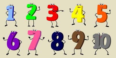 conjunto de linda dibujos animados números y matemáticas operación señales. aislado en bonito de colores antecedentes. vistoso. vector