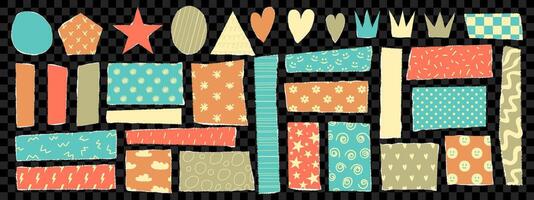 Modern torn paper set with funny pattern. Trendy elements for collage. illustration vector