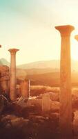 ruinas del antiguo templo griego al atardecer video