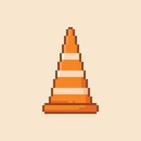 Traffic cone icon in pixel art illustration vector
