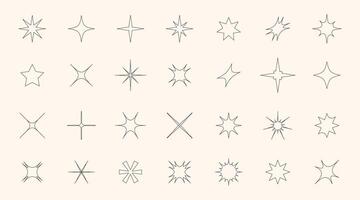 Set of line star shapes. Retro futuristic sparkle icons collection. Set of Y2K style. Magic symbols with shine effect. Modern abstract objects isolated on white background vector