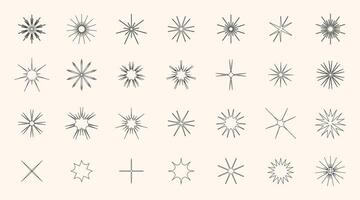 Set of line star shapes. Retro futuristic sparkle icons collection. Set of Y2K style. Magic symbols with shine effect. Modern abstract objects isolated on white background vector