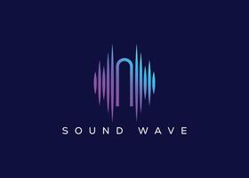 Minimalist Letter N Sound Wave logo. Modern Sound Wave logo. N Music Logo. vector