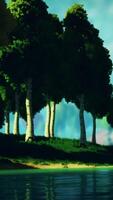 Cartoon Green Forest Landscape with Trees and lake video