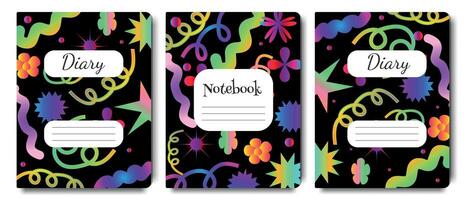A collection of cover templates for notebooks and diaries in a modern trendy abstract gradient style with geometric shapes. Goods for school and education. vector