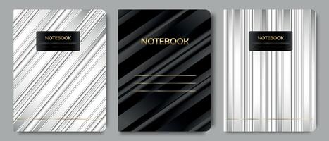 An elegant business set of notebooks with covers in the form of marble textures. Collection of background with black, white line pattern for cover, notebook, notepad, diary. vector