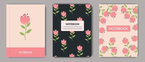 Cover design for notebooks or diaries with abstract floral pattern. Template for the covers of diaries, albums, notepads and other printed materials. vector
