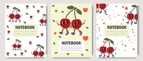 un colección de cubrir plantillas para para niños cuadernos en un maravilloso estilo con gracioso dibujos animados caracteres. artículos para colegio y educación. vector
