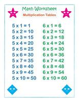 matemáticas hoja de cálculo multiplicación mesas 5 5 y 6 6 vector
