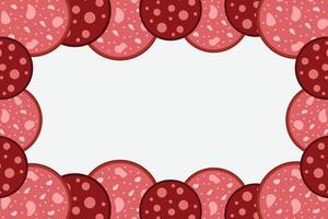 Slices of salami sausage border. Frame of Salame Meat delicatessen gastronomic product. National Salami Day vector