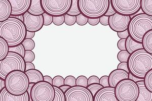 Border of red onion sliced with rings. Onion frame vector