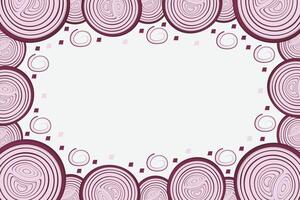 Border of red onion sliced with rings. Onion frame vector