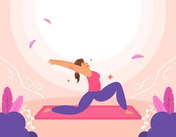 illustration of a woman doing yoga movements. warrior pose 1. international yoga day. doing activities and exercising in nature. improves flexibility and muscle strength, while correcting poor posture vector