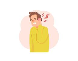 illustration of a man with red and swollen ears. earache. Otalgia symptoms. ear infection. pain in the inside or outside of the ear. health problems and disorders. flat style character illustration vector