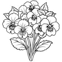 Pansy flower outline illustration coloring book page design, Pansy flower Bouquet black and white line art drawing coloring book pages for children and adults vector